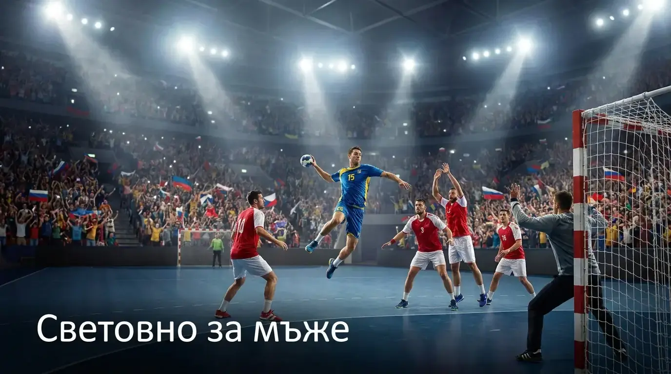 Мъжки хандбален мач от световно първенство пред пълна зала